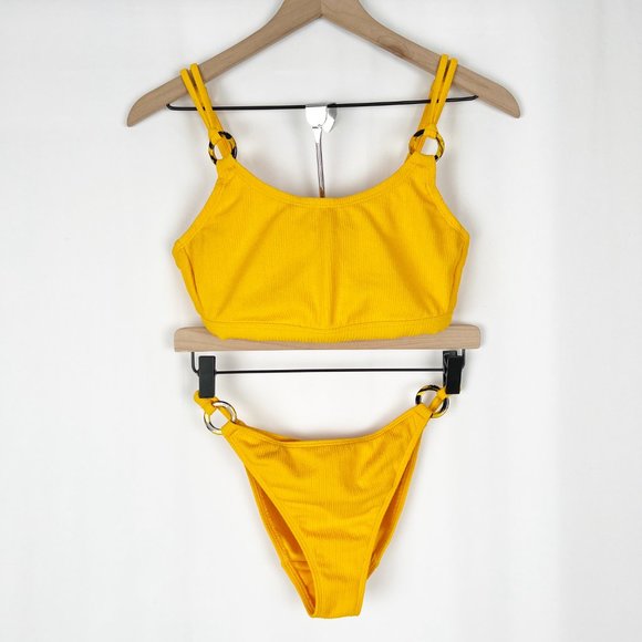 Matching Bikini Set Ribbed Knit Ring Sporty Athletic Supportive 32DD / Medium - Picture 4 of 9